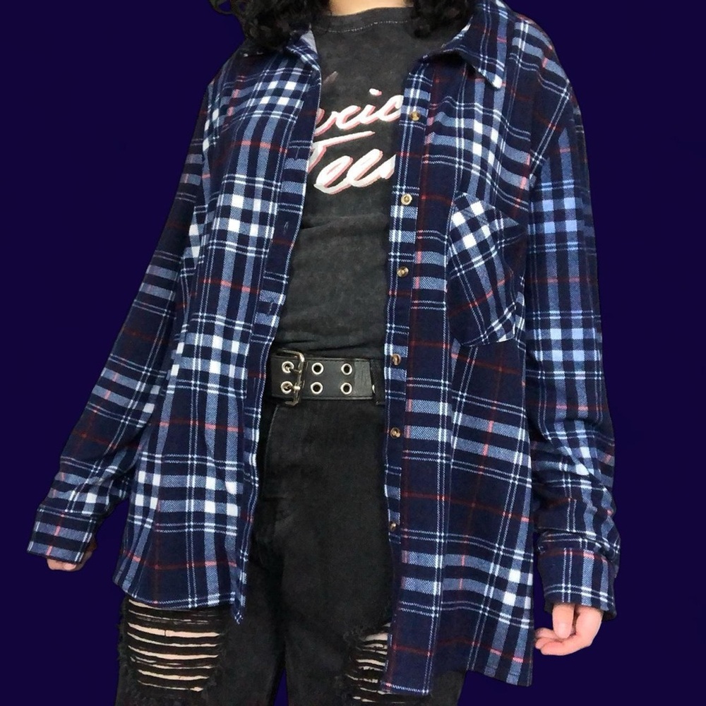 Blue Plaid Button Down Shirt/ Cardigan